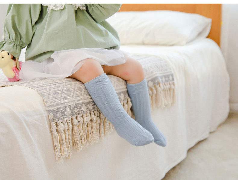 Girls Boys Solid Color Muslin&Ribbed Accessories Socks