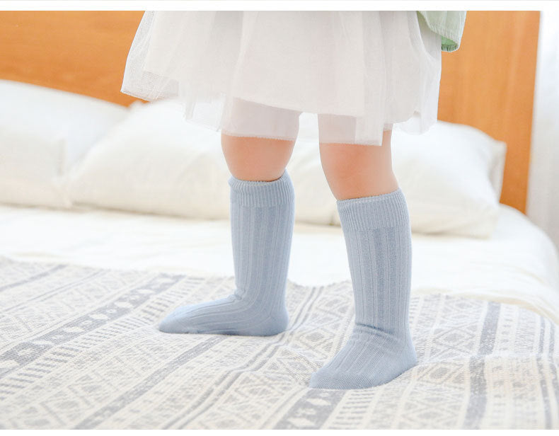 Girls Boys Solid Color Muslin&Ribbed Accessories Socks