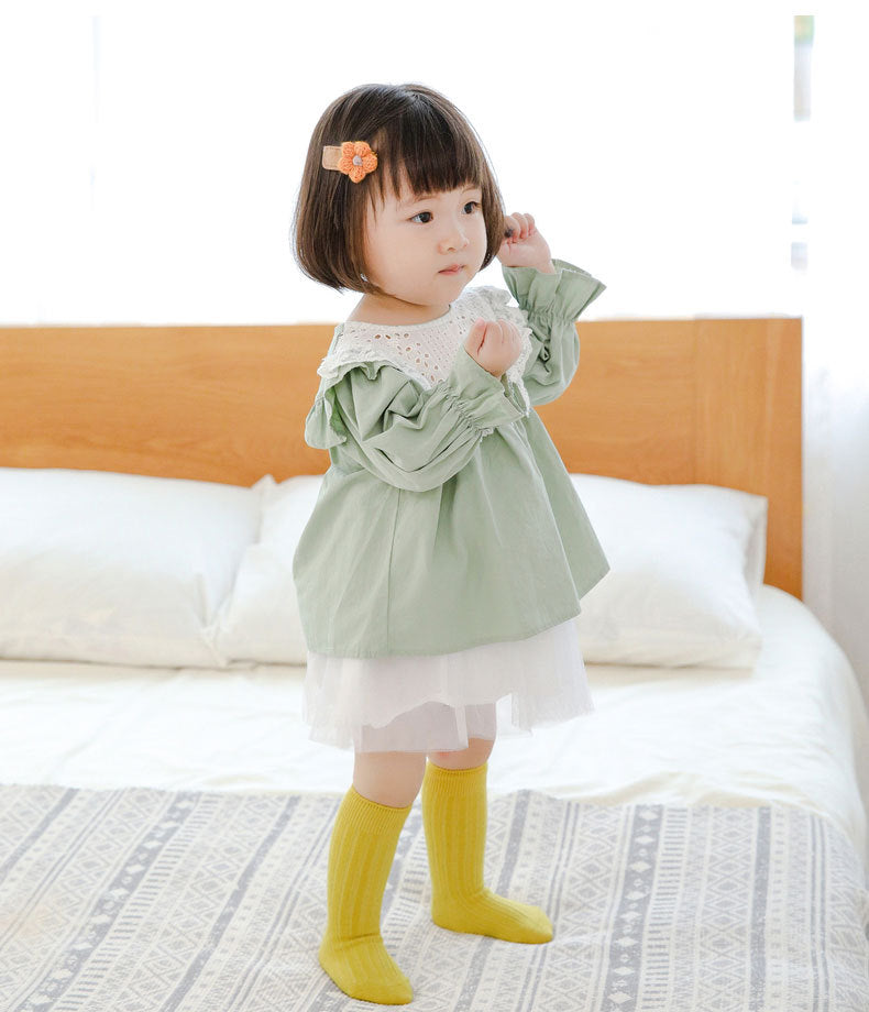 Girls Boys Solid Color Muslin&Ribbed Accessories Socks