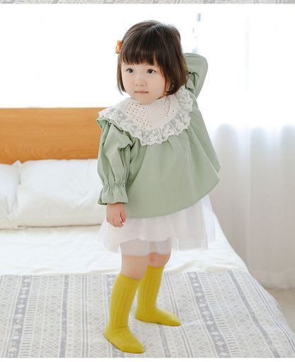 Girls Boys Solid Color Muslin&Ribbed Accessories Socks