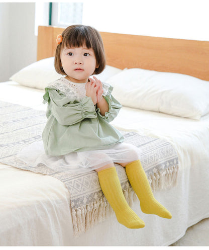 Girls Boys Solid Color Muslin&Ribbed Accessories Socks