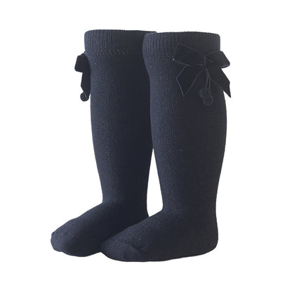 Girls Solid Color Bow Muslin&Ribbed Accessories Socks Wholesale 22030221
