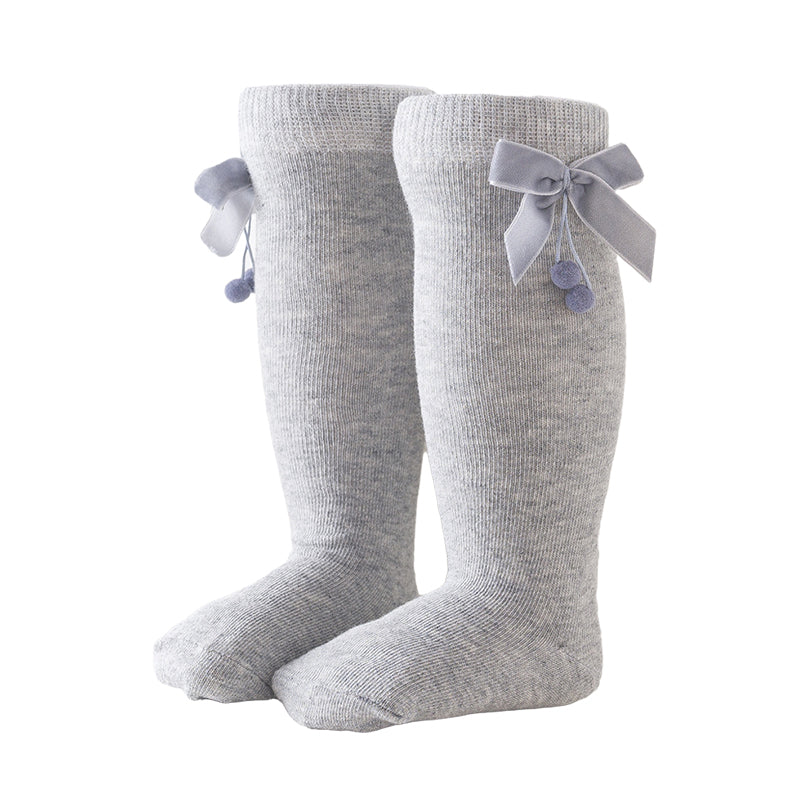 Girls Solid Color Bow Muslin&Ribbed Accessories Socks Wholesale 22030221