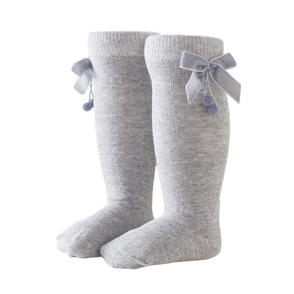 Girls Solid Color Bow Muslin&Ribbed Accessories Socks Wholesale 22030221
