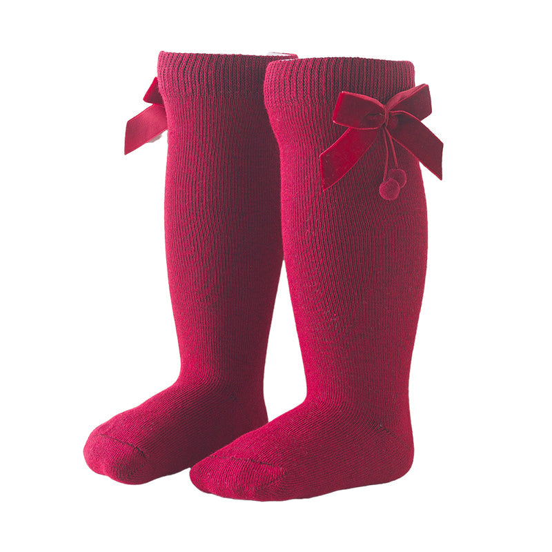 Girls Solid Color Bow Muslin&Ribbed Accessories Socks Wholesale 22030221