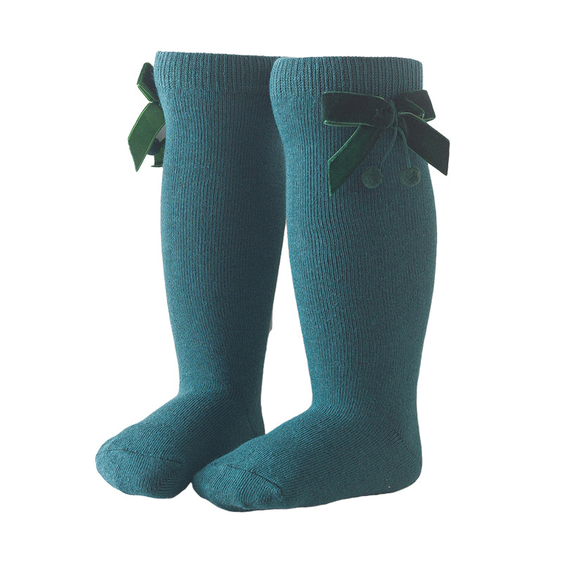 Girls Solid Color Bow Muslin&Ribbed Accessories Socks Wholesale 22030221