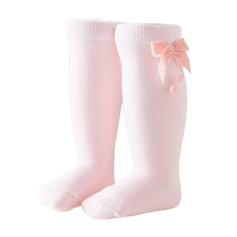 Girls Solid Color Bow Muslin&Ribbed Accessories Socks Wholesale 22030221