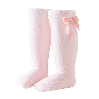 Girls Solid Color Bow Muslin&Ribbed Accessories Socks Wholesale 22030221