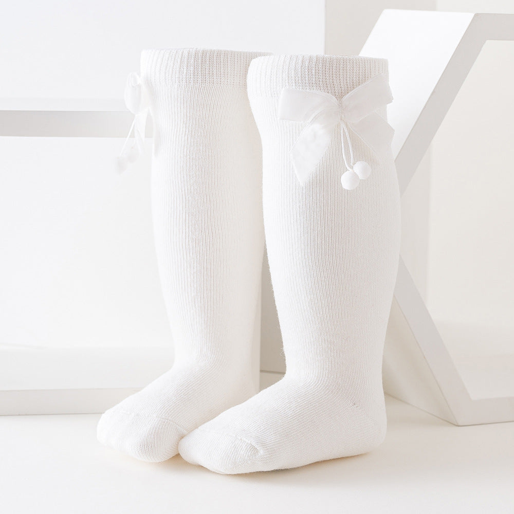 Girls Solid Color Bow Muslin&Ribbed Accessories Socks Wholesale 22030221