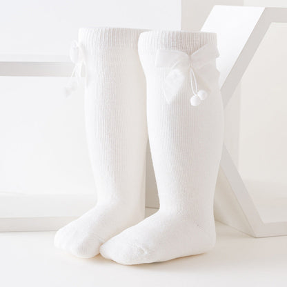 Girls Solid Color Bow Muslin&Ribbed Accessories Socks Wholesale 22030221