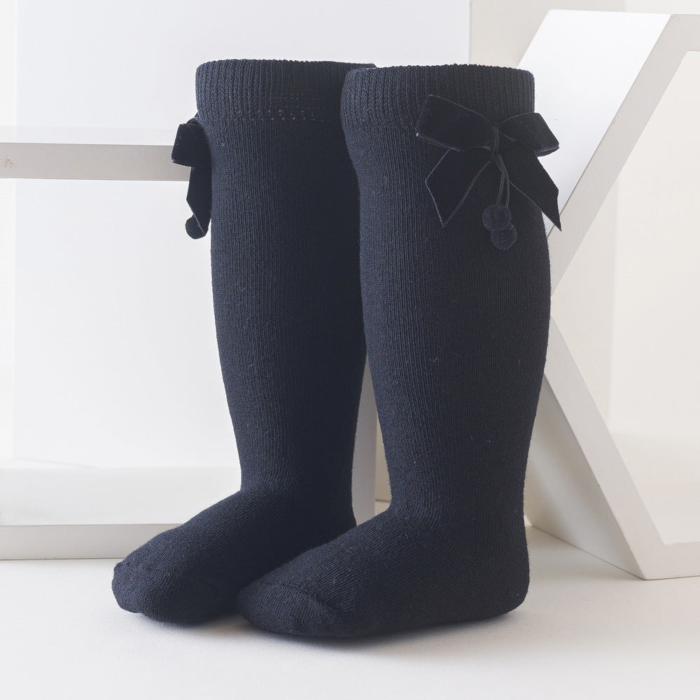 Girls Solid Color Bow Muslin&Ribbed Accessories Socks Wholesale 22030221
