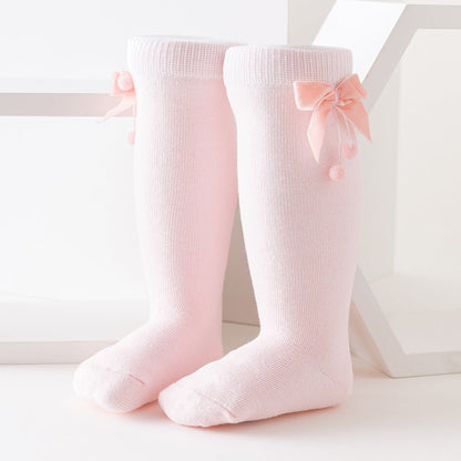 Girls Solid Color Bow Muslin&Ribbed Accessories Socks Wholesale 22030221