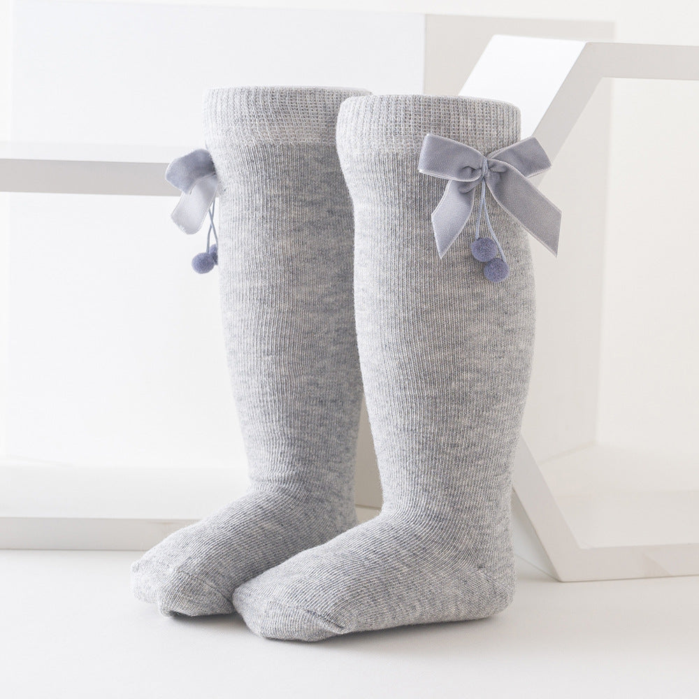 Girls Solid Color Bow Muslin&Ribbed Accessories Socks Wholesale 22030221
