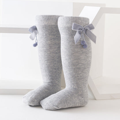 Girls Solid Color Bow Muslin&Ribbed Accessories Socks Wholesale 22030221