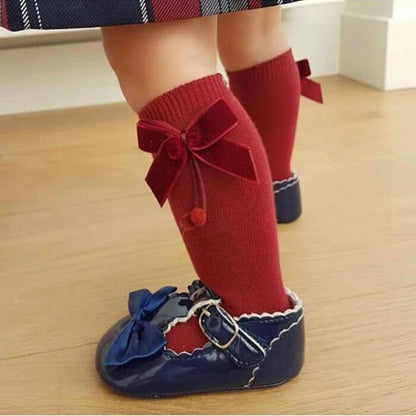 Girls Solid Color Bow Muslin&Ribbed Accessories Socks Wholesale 22030221