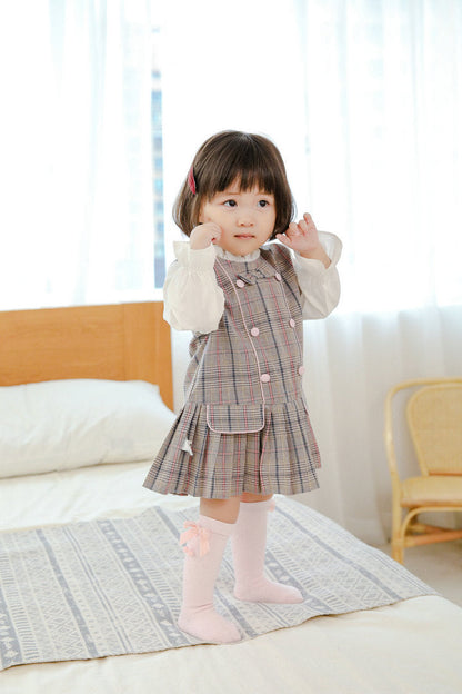 Girls Solid Color Bow Muslin&Ribbed Accessories Socks Wholesale 22030221