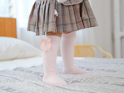 Girls Solid Color Bow Muslin&Ribbed Accessories Socks Wholesale 22030221