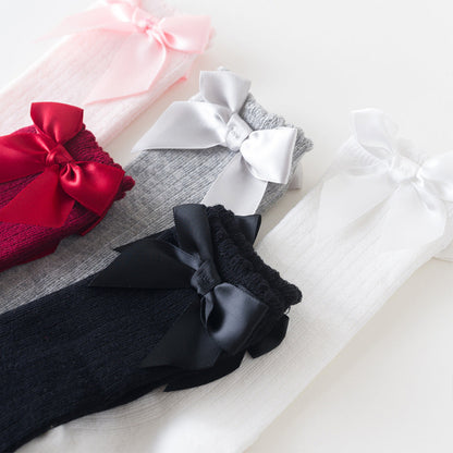 Baby Kid Unisex Solid Color Bow Accessories Socks Wholesale 22030224