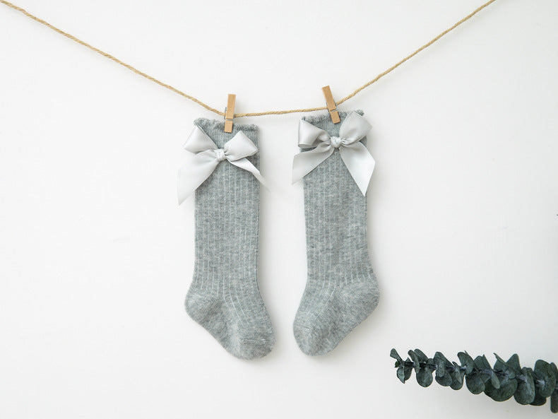 Baby Kid Unisex Solid Color Bow Accessories Socks Wholesale 22030224