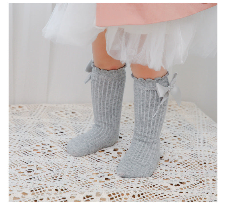 Baby Kid Unisex Solid Color Bow Accessories Socks Wholesale 22030224