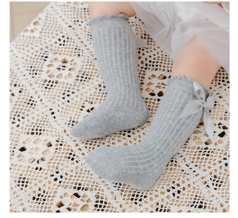 Baby Kid Unisex Solid Color Bow Accessories Socks Wholesale 22030224