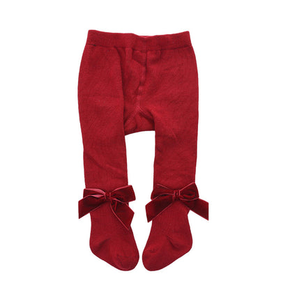 Girls Solid Color Bow Accessories Socks Wholesale 22030228
