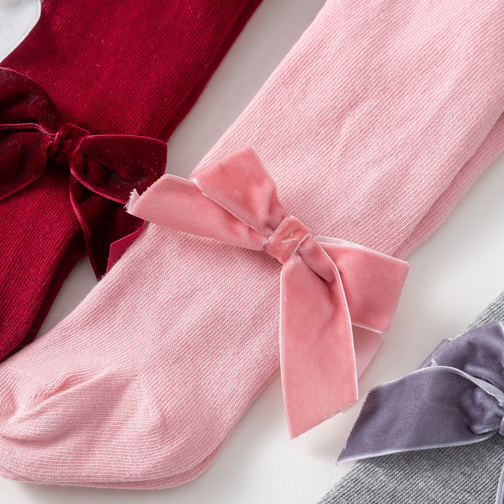 Girls Solid Color Bow Accessories Socks Wholesale 22030228