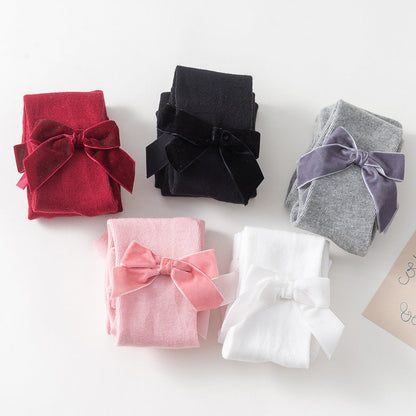 Girls Solid Color Bow Accessories Socks Wholesale 22030228
