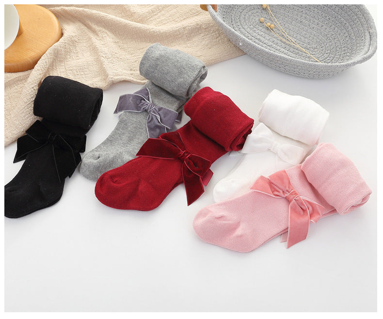 Girls Solid Color Bow Accessories Socks Wholesale 22030228