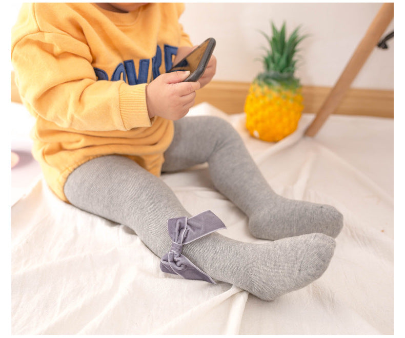 Girls Solid Color Bow Accessories Socks Wholesale 22030228