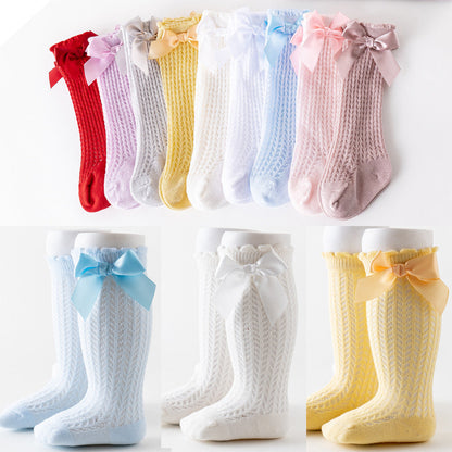Baby Girls Solid Color Bow Accessories Socks