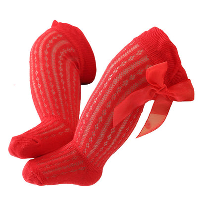 Baby Girls Solid Color Bow Accessories Socks