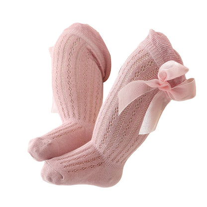 Baby Girls Solid Color Bow Accessories Socks