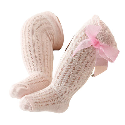 Baby Girls Solid Color Bow Accessories Socks