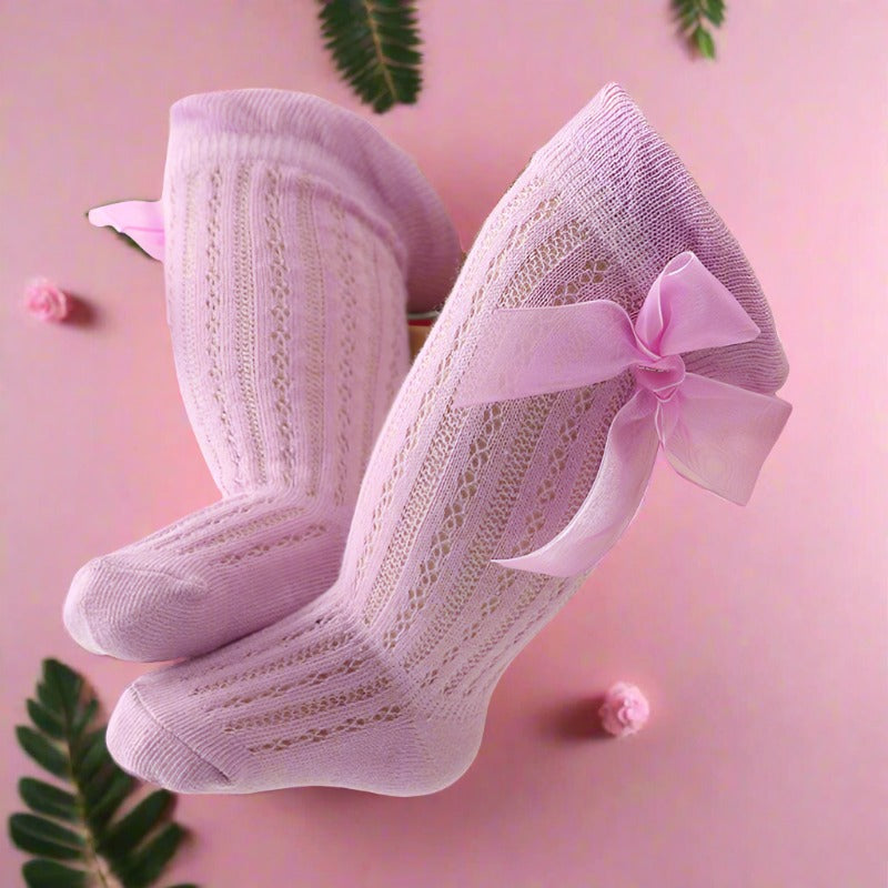 Baby Girls Solid Color Bow Accessories Socks