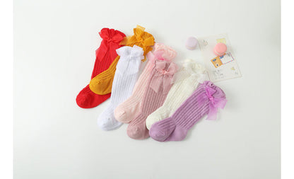 Baby Girls Solid Color Bow Accessories Socks