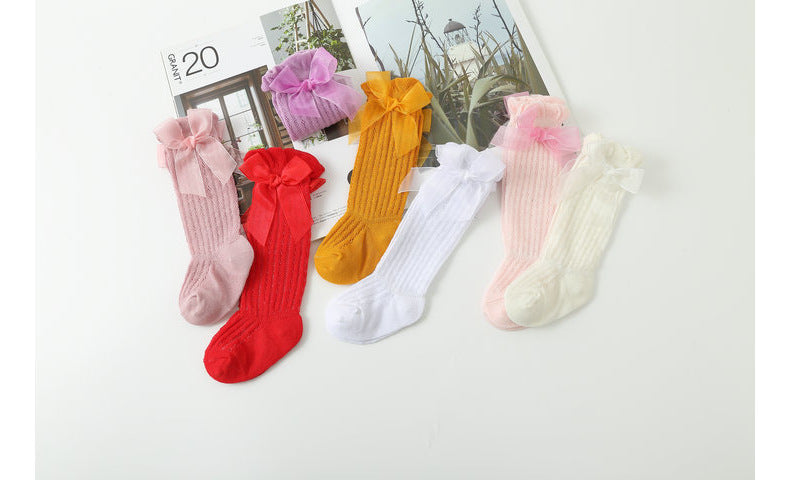 Baby Girls Solid Color Bow Accessories Socks