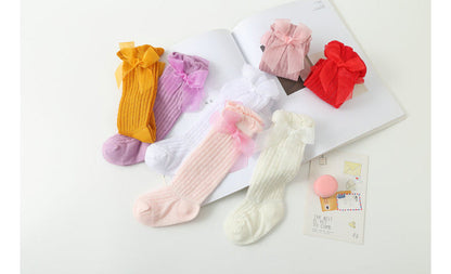 Baby Girls Solid Color Bow Accessories Socks