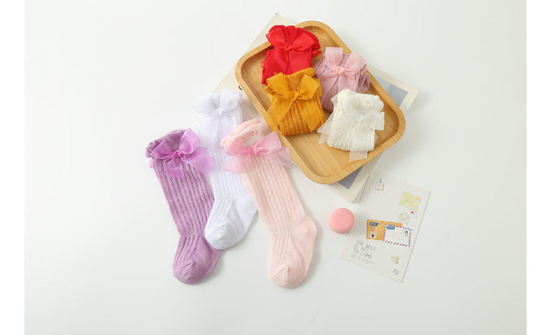 Baby Girls Solid Color Bow Accessories Socks