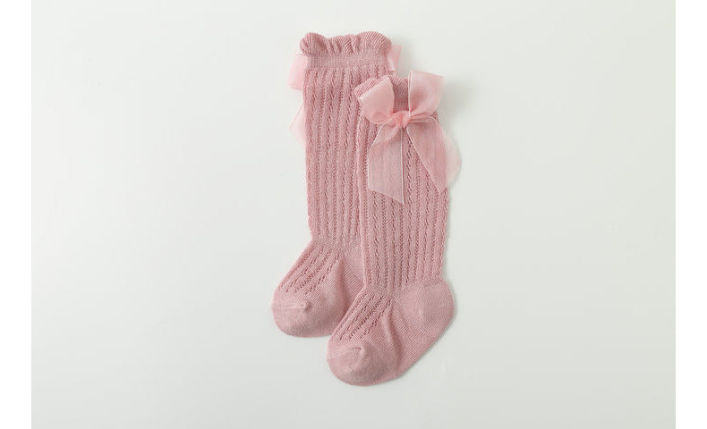 Baby Girls Solid Color Bow Accessories Socks