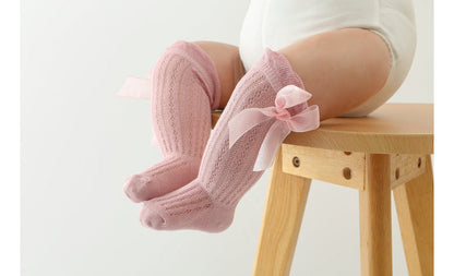 Baby Girls Solid Color Bow Accessories Socks