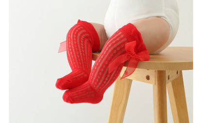 Baby Girls Solid Color Bow Accessories Socks