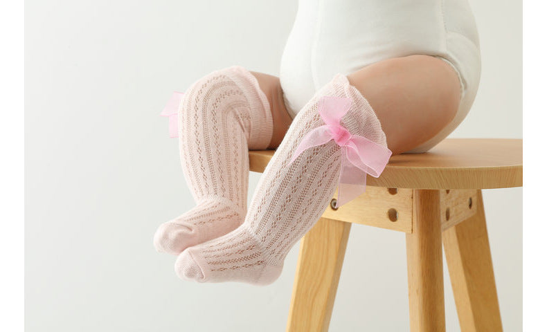 Baby Girls Solid Color Bow Accessories Socks