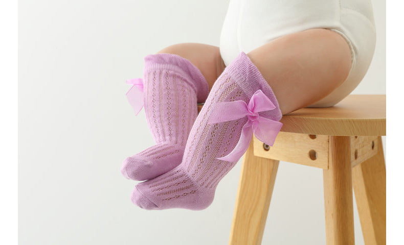 Baby Girls Solid Color Bow Accessories Socks