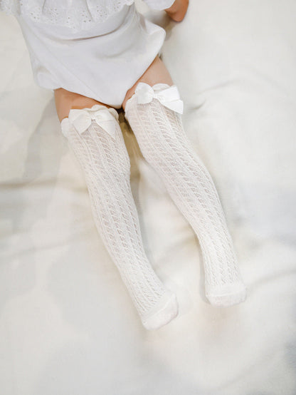 Baby Kid Girls Solid Color Bow Alphabet Accessories Socks