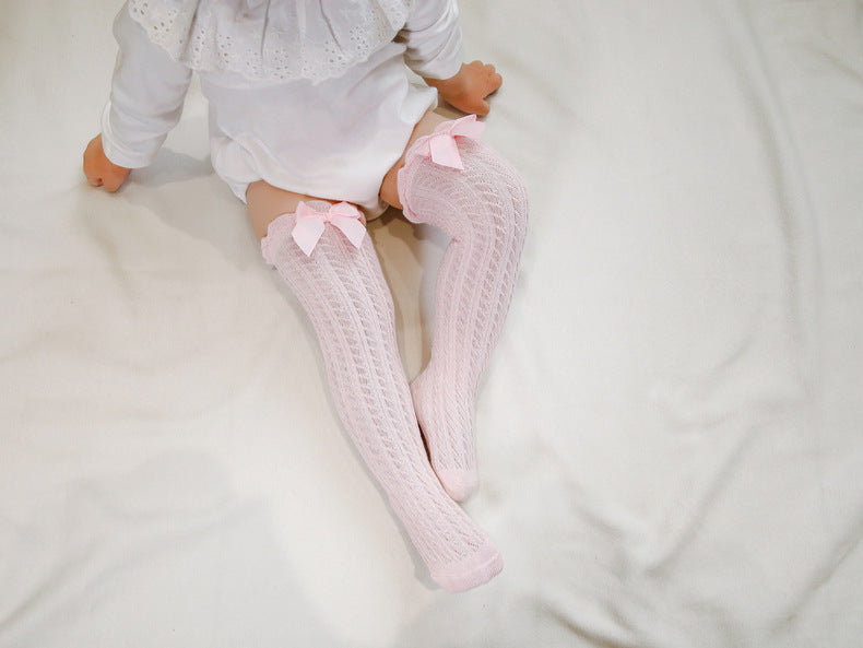 Baby Kid Girls Solid Color Bow Alphabet Accessories Socks