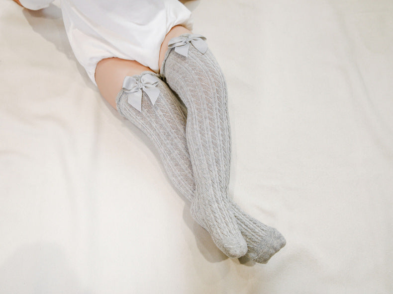 Baby Kid Girls Solid Color Bow Alphabet Accessories Socks