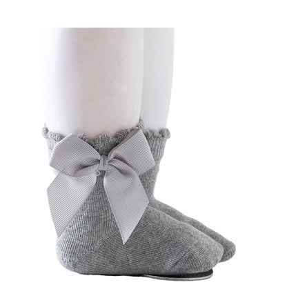 Baby Kid Unisex Solid Color Bow Accessories Socks