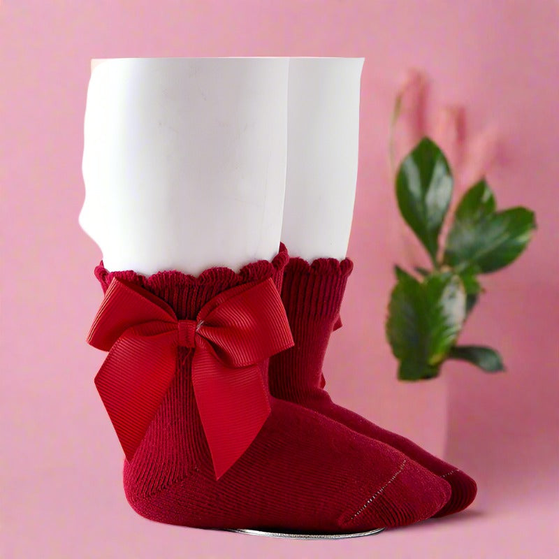 Baby Kid Unisex Solid Color Bow Accessories Socks