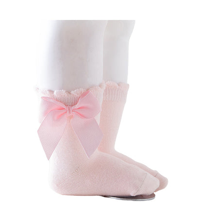 Baby Kid Unisex Solid Color Bow Accessories Socks